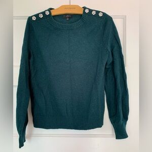 J. Crew green long-sleeved sweater with rhinestone embellishments. Size M